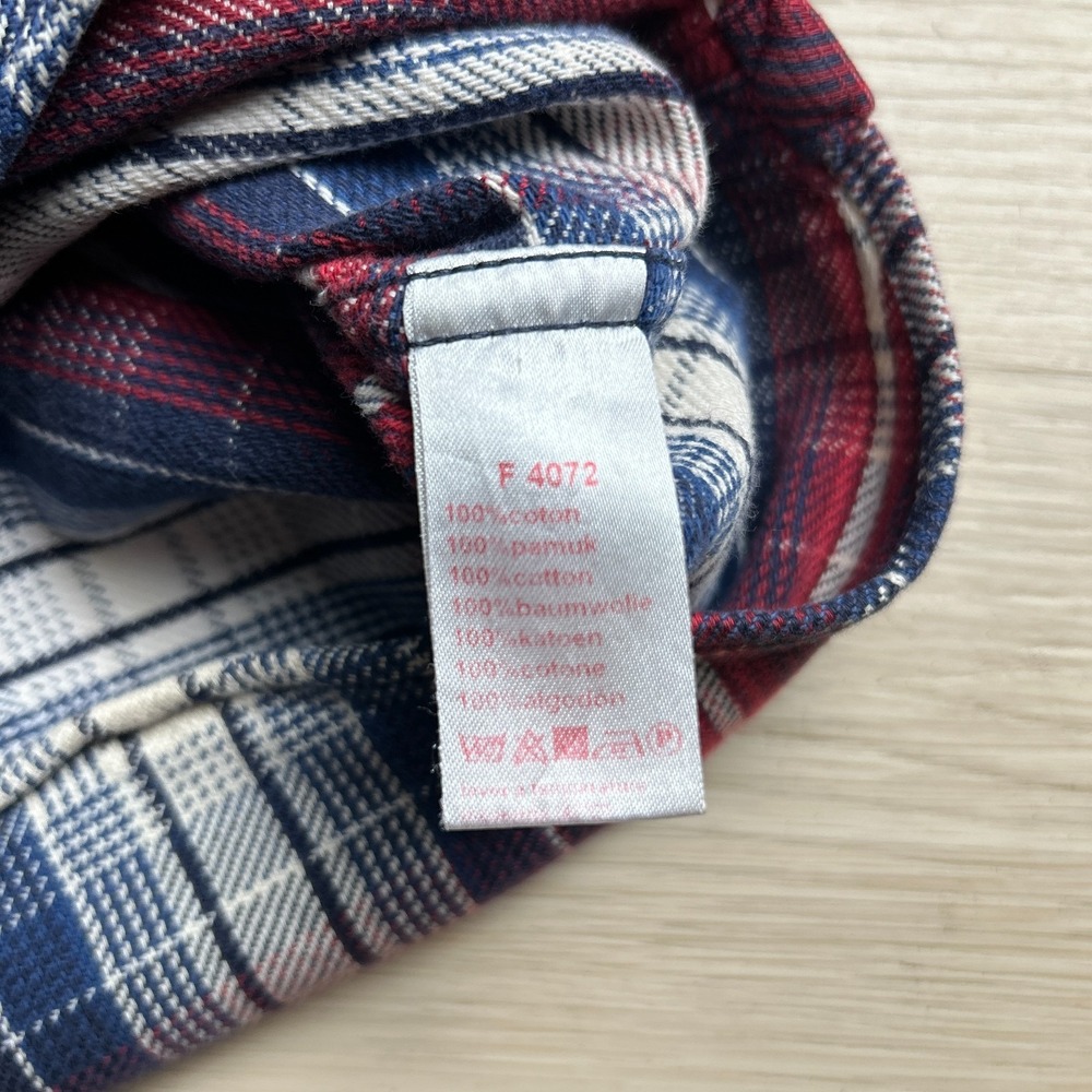 Lacoste L!VE Mens Size 45 Large Plaid Flannel Shirt Long Sleeve Navy Red - Picture 4 of 8